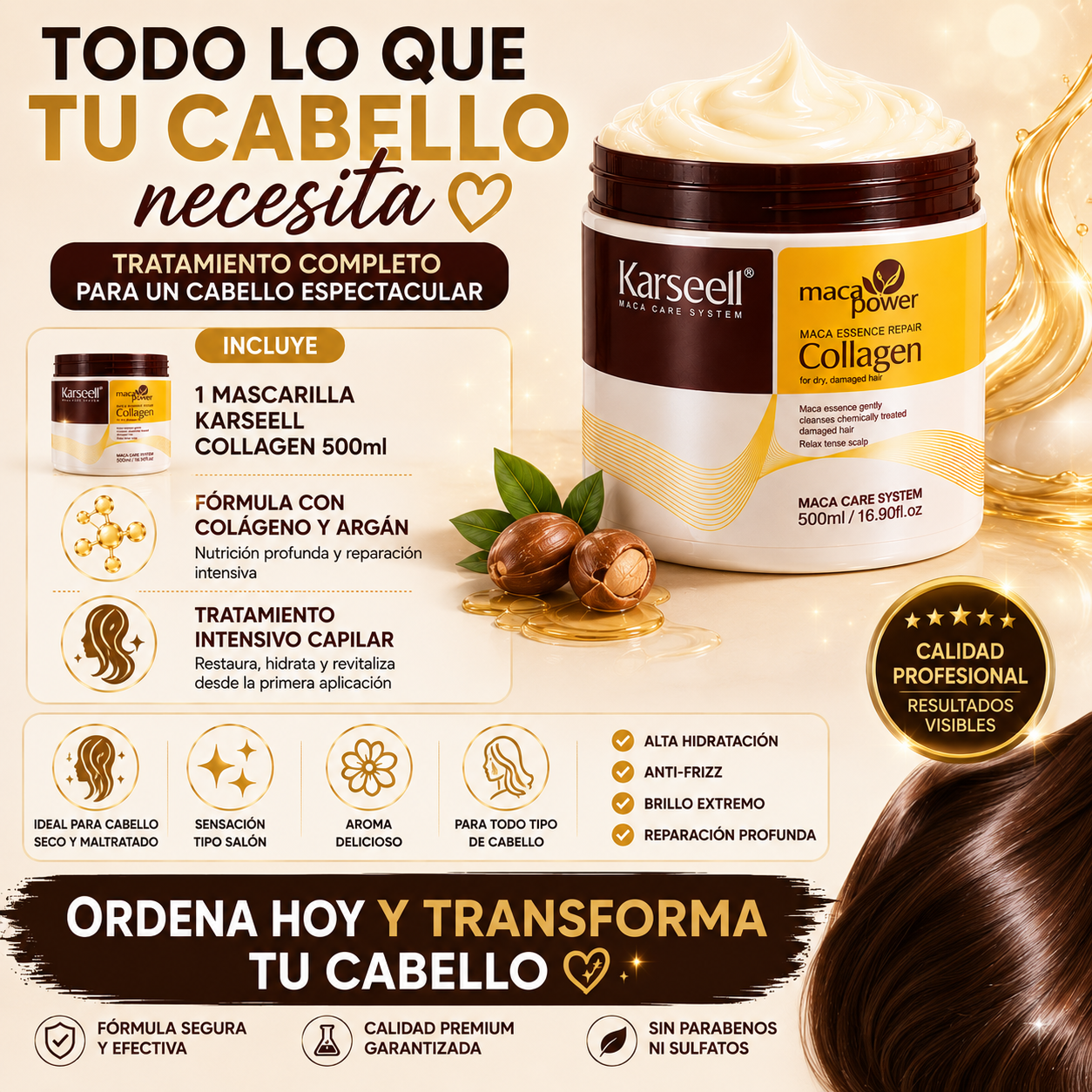 Karsell™ Repara el cabello seco, dañado y teñido desde el primer uso.