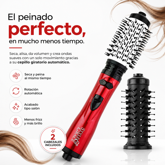 Cepillo Secador Giratorio 2 en 1 - Seca, alisa y da volumen a tu cabello en menos tiempo, desde la comodidad de tu casa.