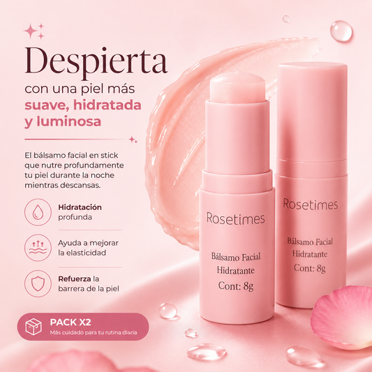Rosetimes® Pack x2 | Bálsamo Facial Hidratante en Stick para una Piel Suave, Luminosa y Radiante Cada Mañana