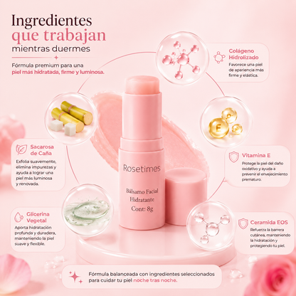 Rosetimes® Pack x2 | Bálsamo Facial Hidratante en Stick para una Piel Suave, Luminosa y Radiante Cada Mañana