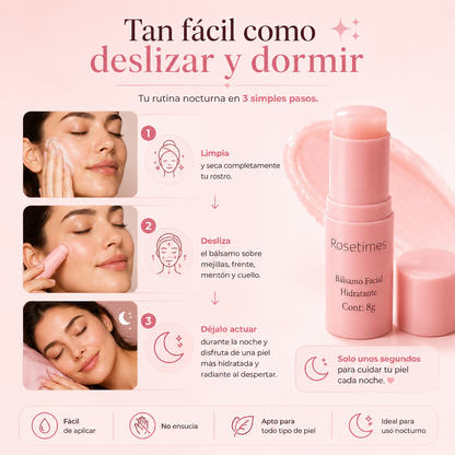 Rosetimes® Pack x2 | Bálsamo Facial Hidratante en Stick para una Piel Suave, Luminosa y Radiante Cada Mañana