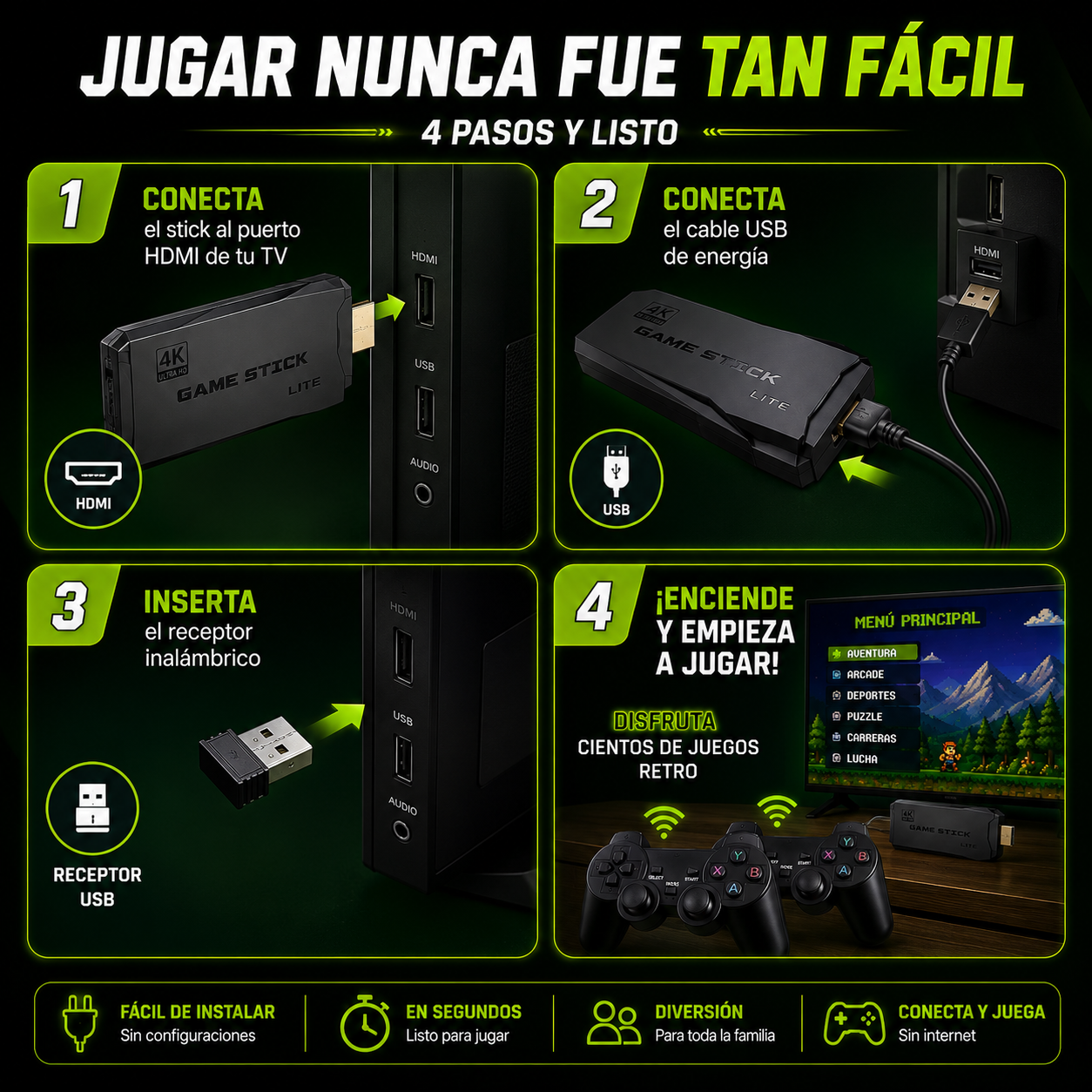 🎮 Game Stick™ Convierte tu TV en una consola de juegos