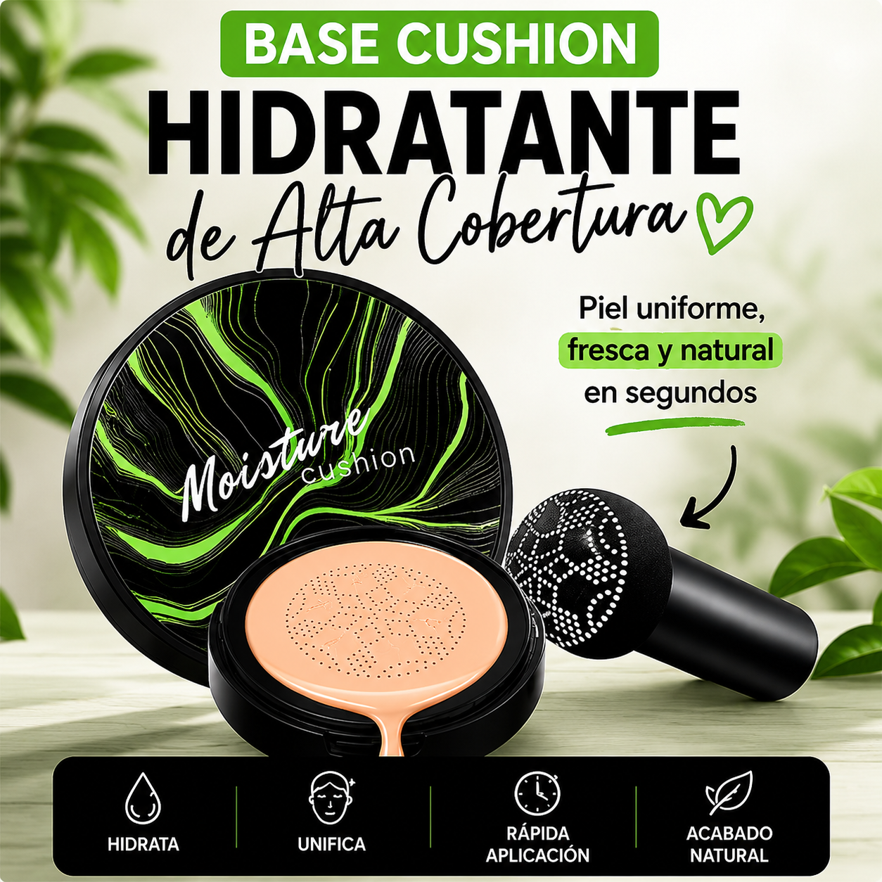 Moisture Cushion™ ✨ Base Cushion Hidratante de Alta Cobertura