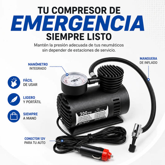 Mini Compresor de Aire 12V - Mantén tus llantas listas para el camino en cualquier momento