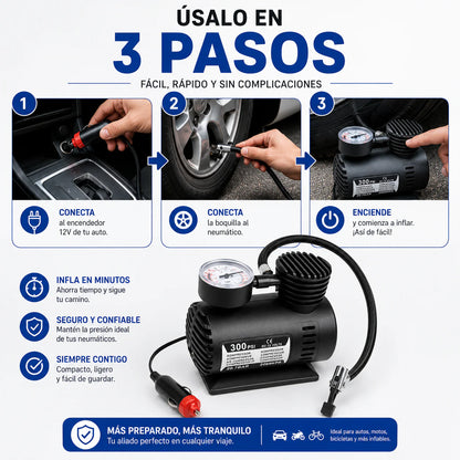 Mini Compresor de Aire 12V - Mantén tus llantas listas para el camino en cualquier momento