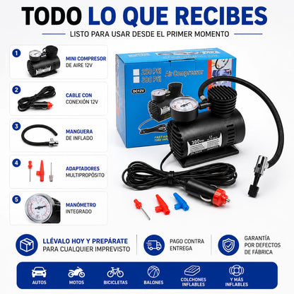 Mini Compresor de Aire 12V - Mantén tus llantas listas para el camino en cualquier momento