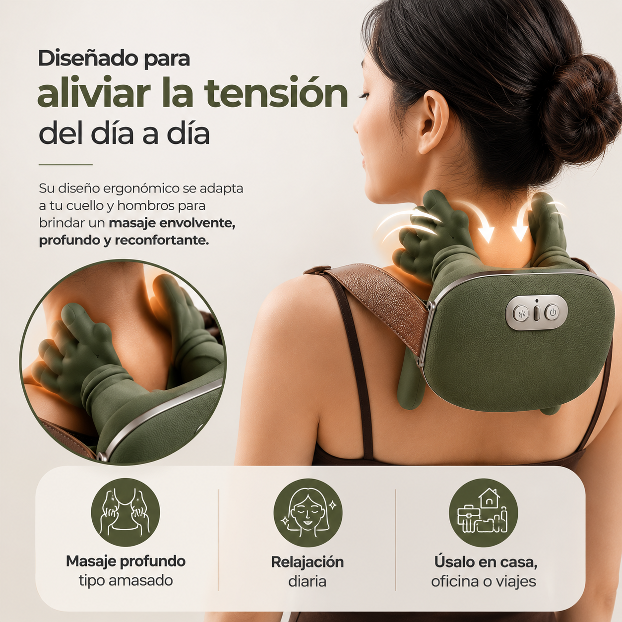 Masajeador Ergonómico de Cuello y Hombros | Relájate en Solo Minutos, Donde Quieras