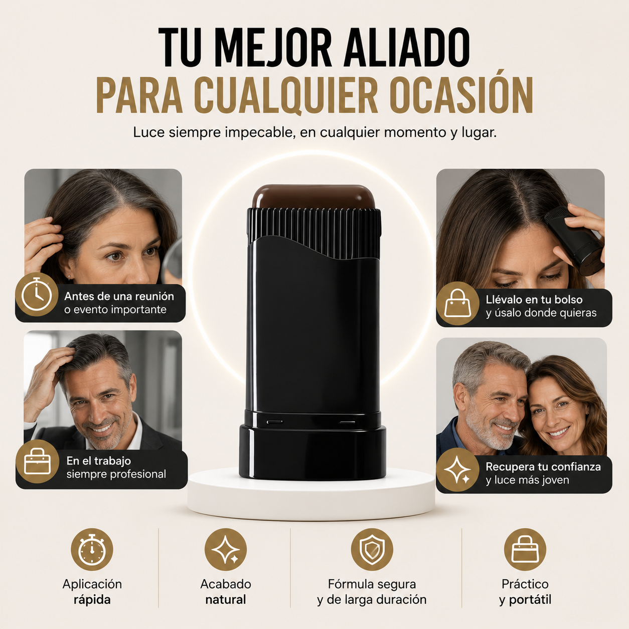 HairPRO™ ✨ Cubre las Canas al Instante y Recupera un Cabello con Aspecto Uniforme en Solo Segundos