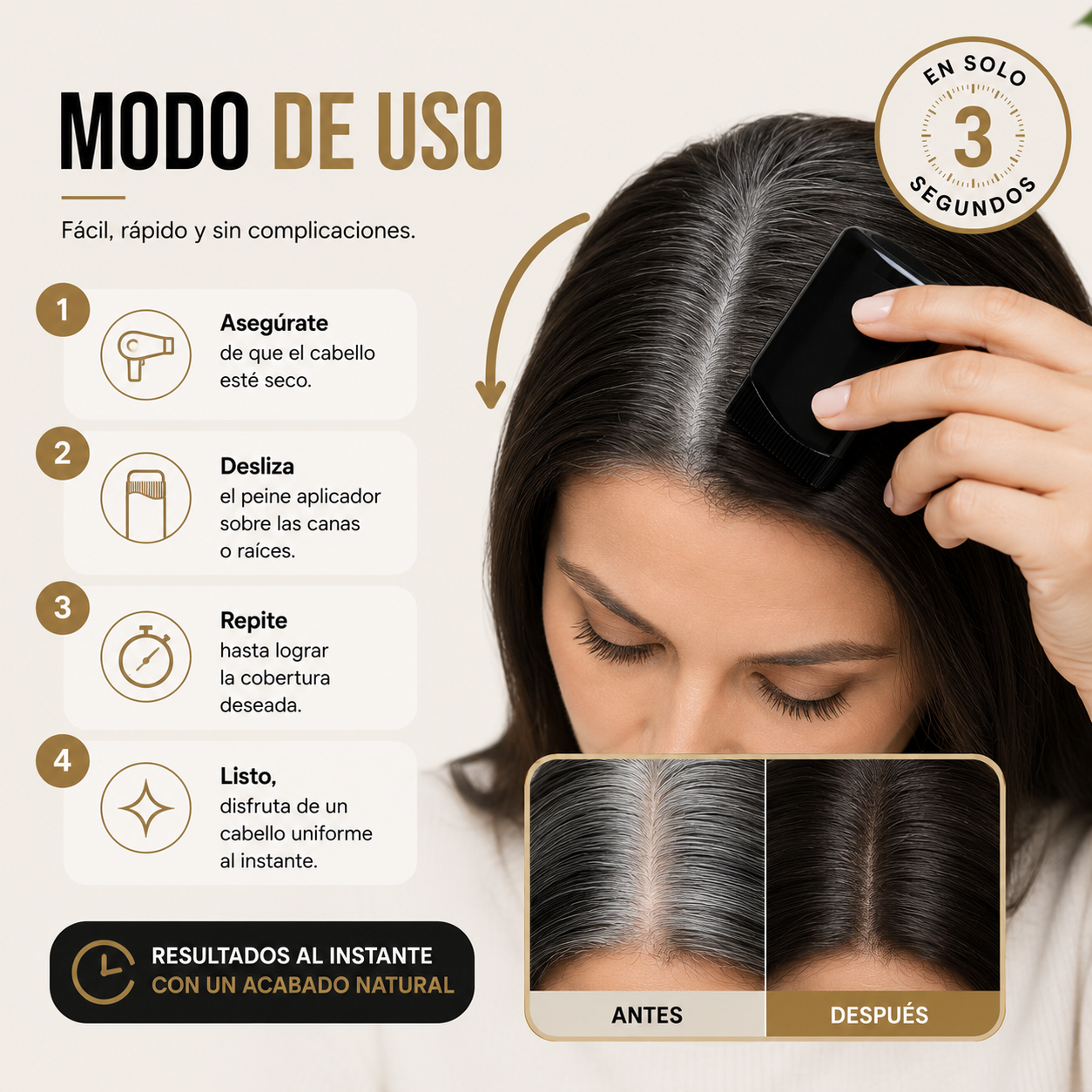 HairPRO™ ✨ Cubre las Canas al Instante y Recupera un Cabello con Aspecto Uniforme en Solo Segundos