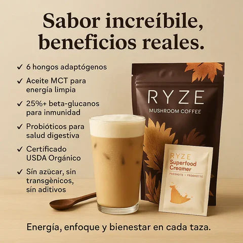 RYZE Mushroom Coffee – Energía Más Estable, Sin Los Bajones Del Café Tradicional