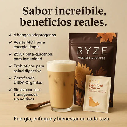 RYZE Mushroom Coffee – Energía Más Estable, Sin Los Bajones Del Café Tradicional