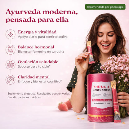 SHE-Lajit Honey Sticks™ | Miel Premium con Ingredientes Botánicos para Tu Rutina de Bienestar