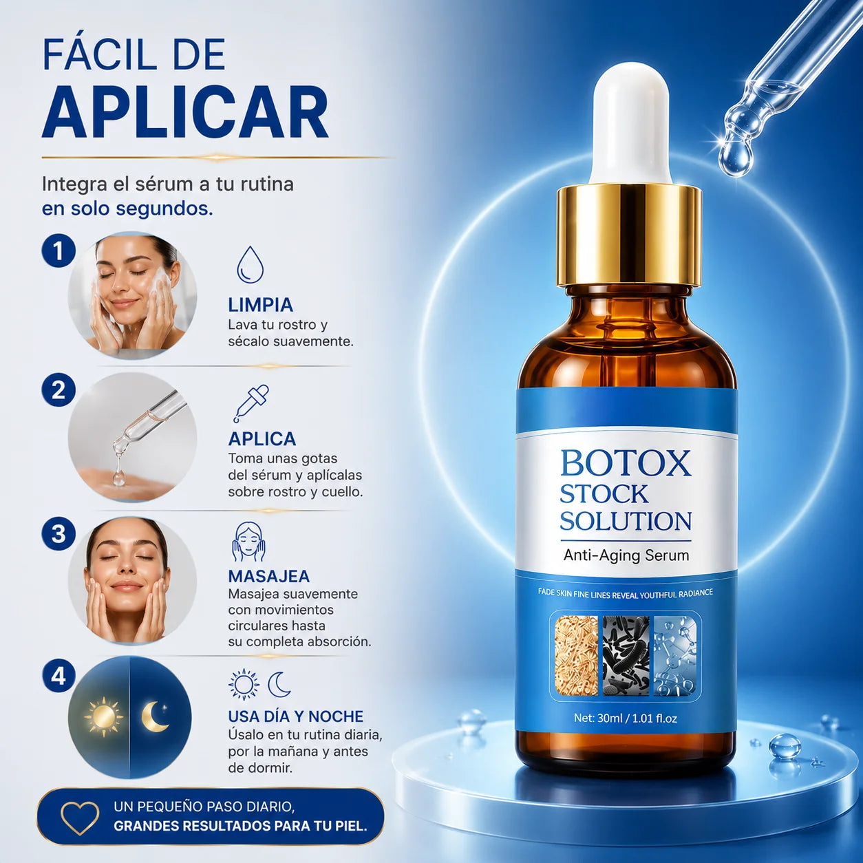 BOTOX STOCK SOLUTION™ Dale a tu piel una apariencia más suave, hidratada y radiante todos los días.
