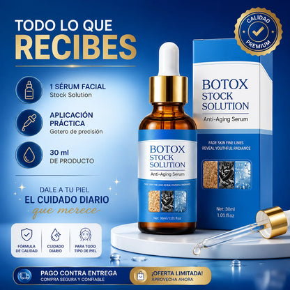 BOTOX STOCK SOLUTION™ Dale a tu piel una apariencia más suave, hidratada y radiante todos los días.
